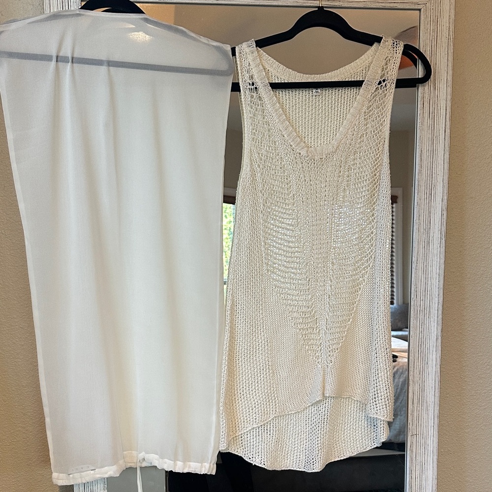 CAbi White Mesh Knit Top